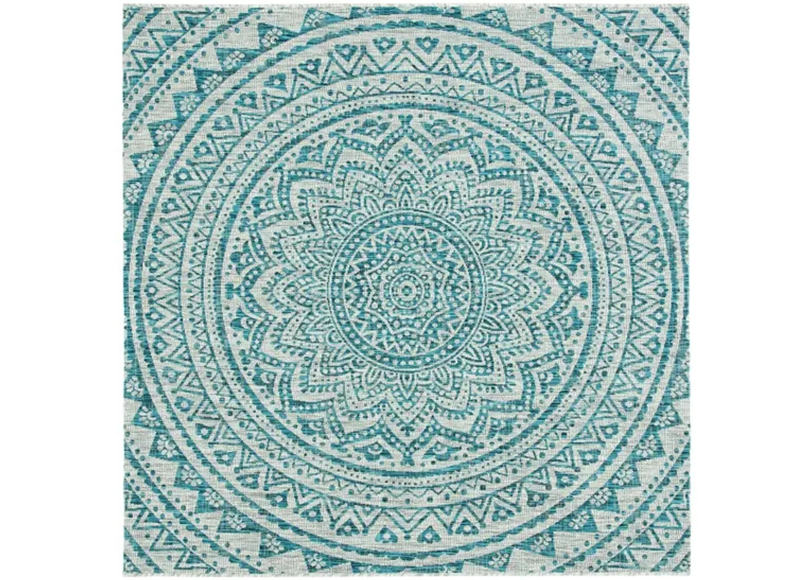 Courtyard Mandala Indoor/Outdoor Area Rug in Light Gray & Teal by Safavieh