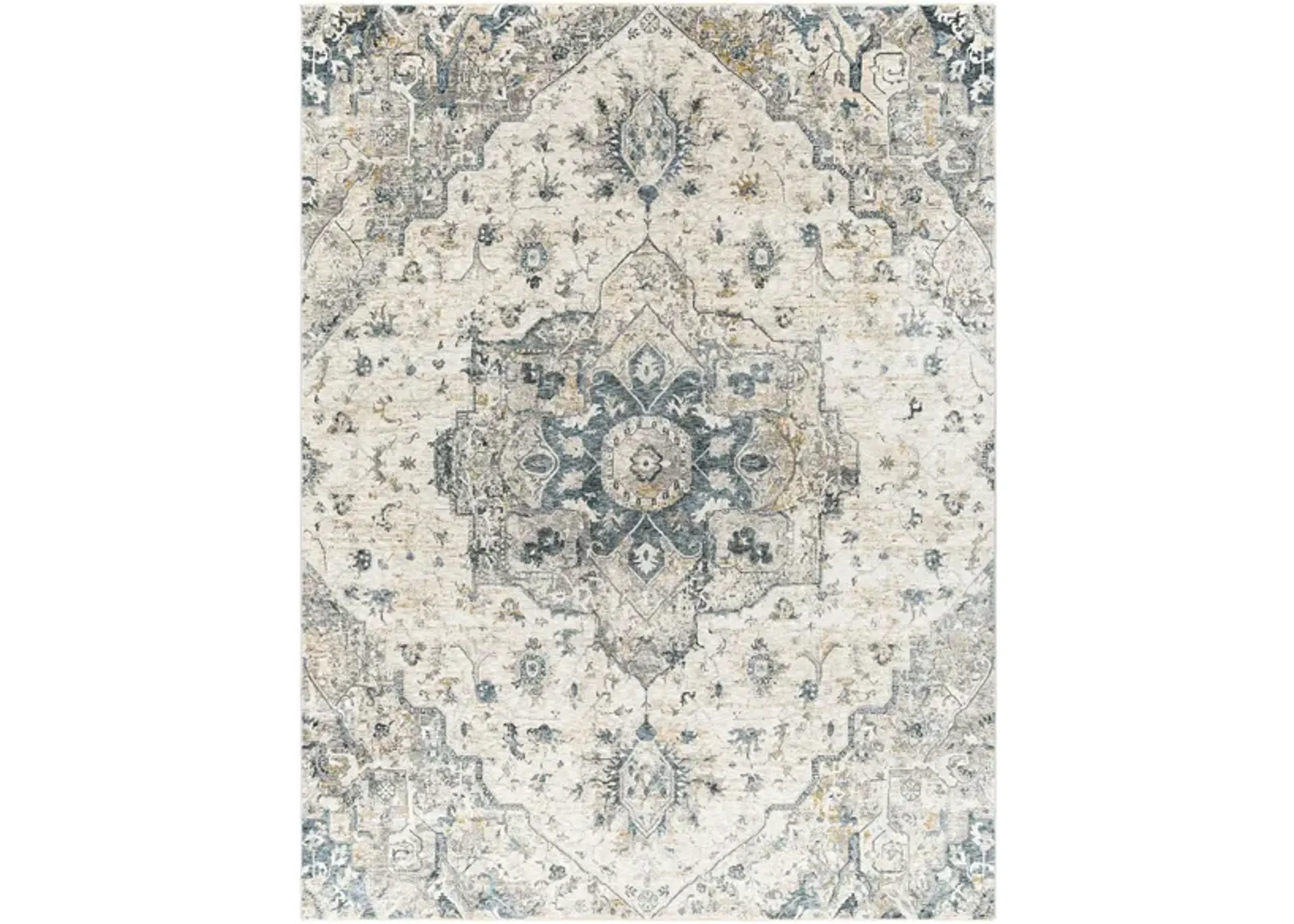 Caerdyf Shotton Area Rug in Teal, Ivory, Gray, Camel by Surya