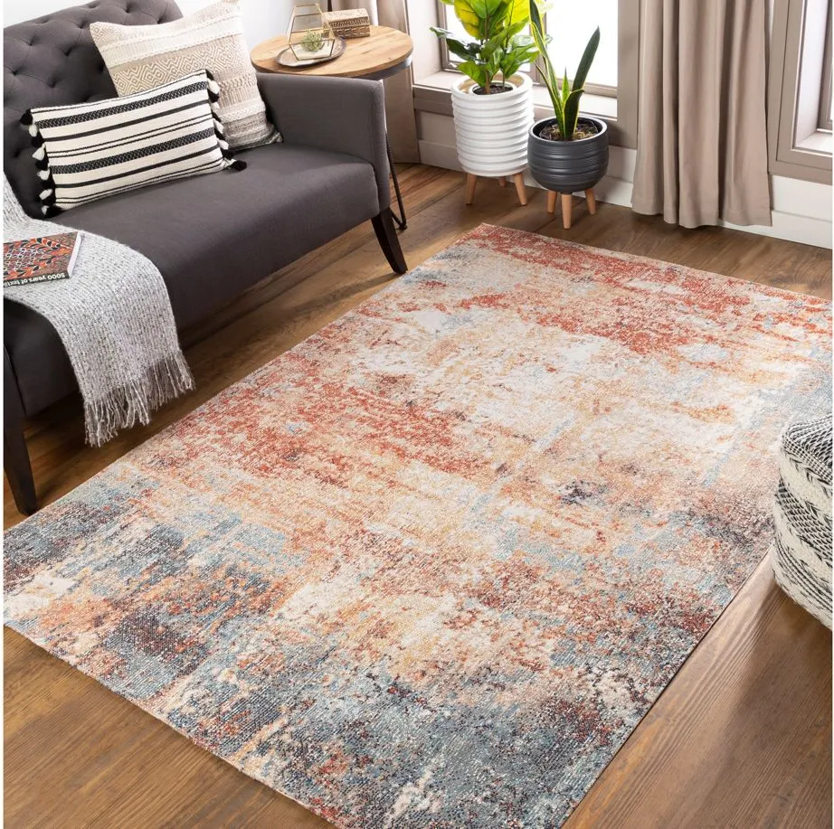 Huntington Beach Sunset Indoor/Outdoor Area Rug in Denim, Brick Red, Tan, Medium Gray, Cream, Navy, Light Beige by Surya