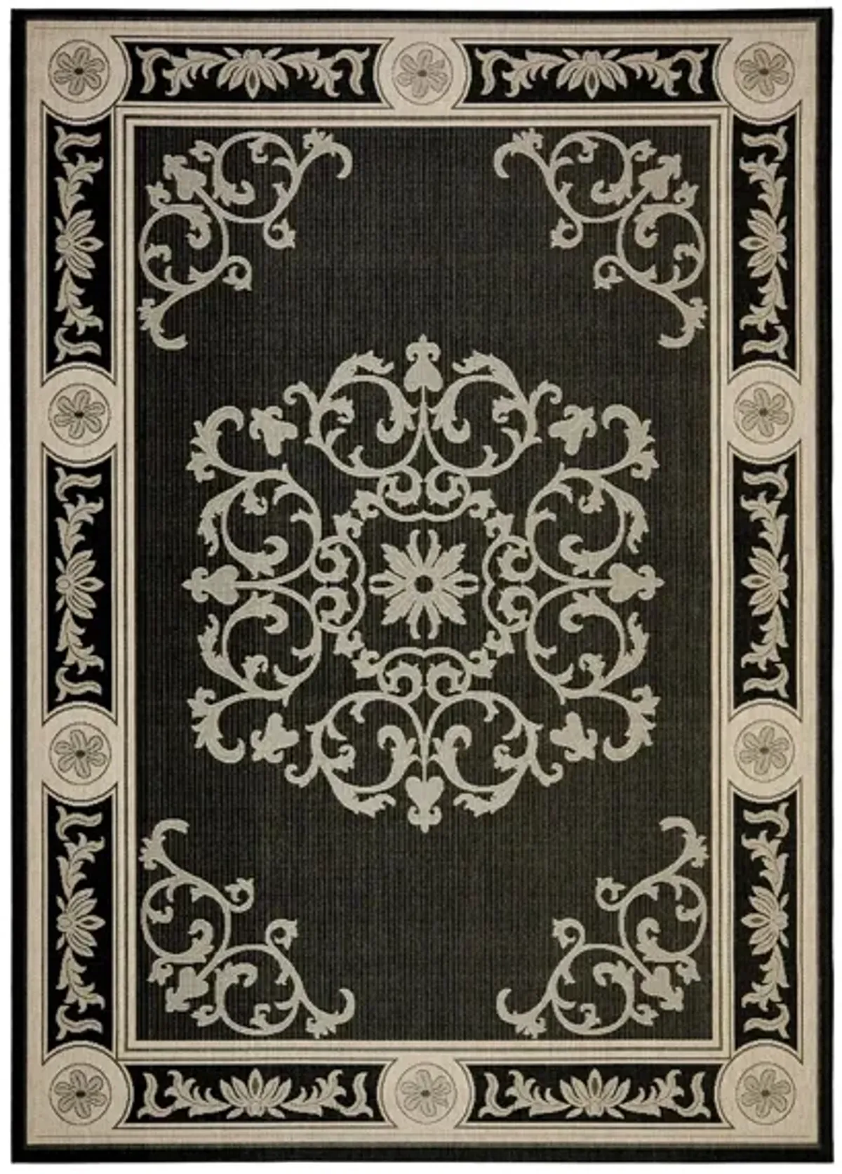 Courtyard Bordered Indoor/Outdoor Area Rug in Black & Sand by Safavieh