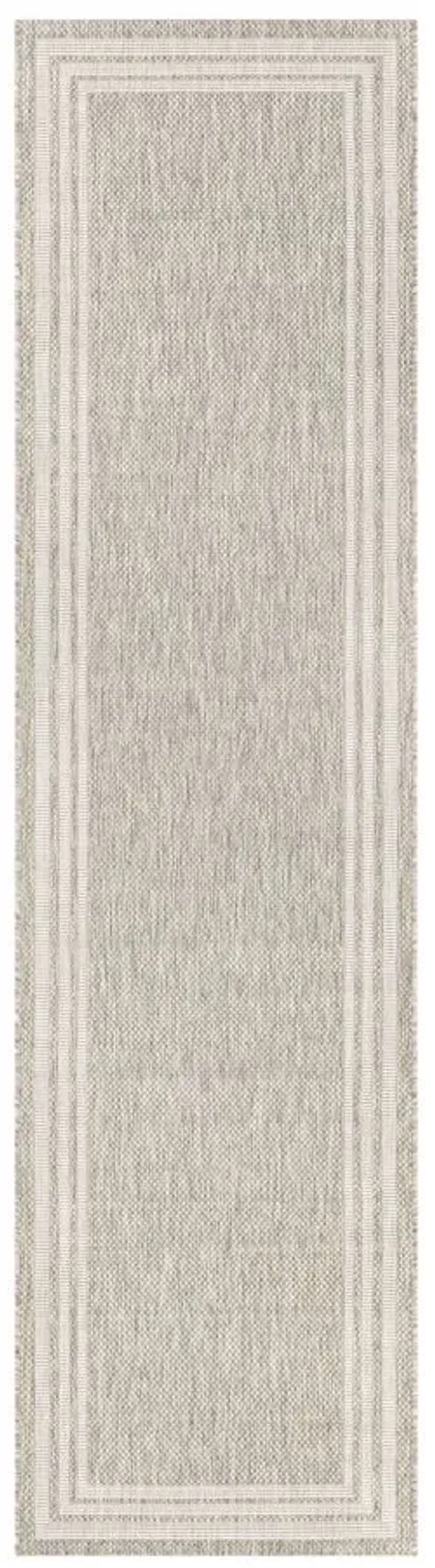Eagean Bordered Indoor/Outdoor Runner Rug in Oatmeal, Gray, Light Beige, Taupe by Surya