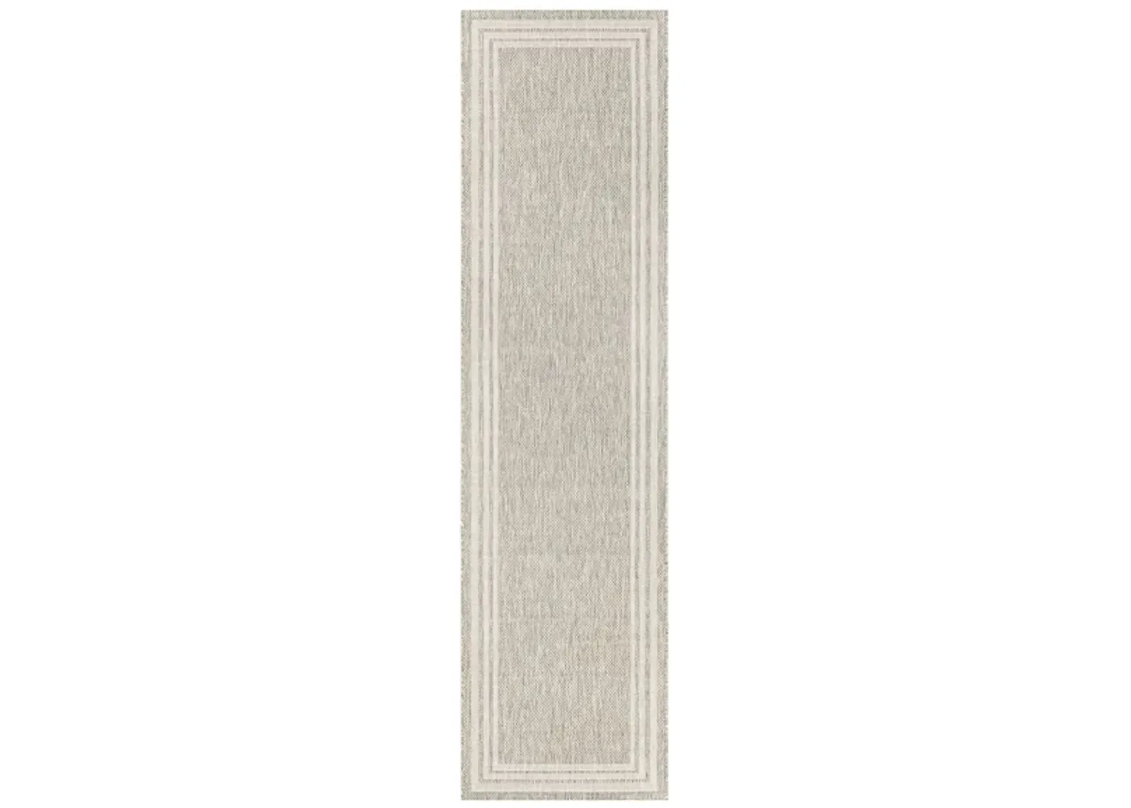 Eagean Bordered Indoor/Outdoor Runner Rug in Oatmeal, Gray, Light Beige, Taupe by Surya