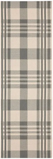 Courtyard Plaid Indoor/Outdoor Runner Rug in Gray & Bone by Safavieh