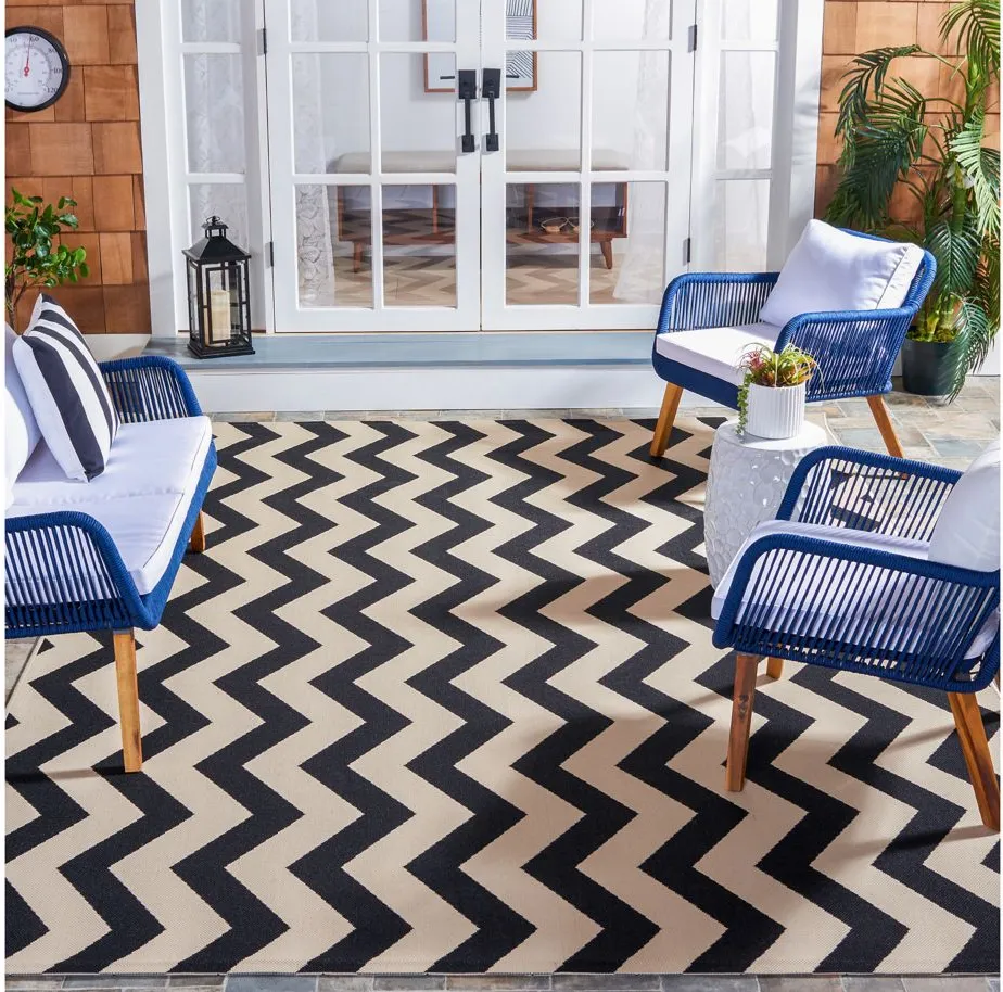 Courtyard Chevron Indoor/Outdoor Area Rug in Black & Beige by Safavieh