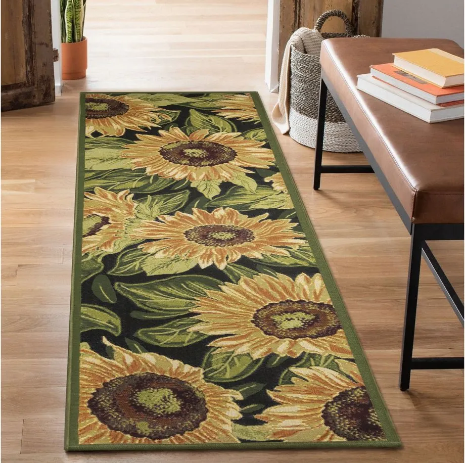 Marina Sunflowers Indoor/Outdoor Rug in Black by Trans-Ocean Import Co Inc