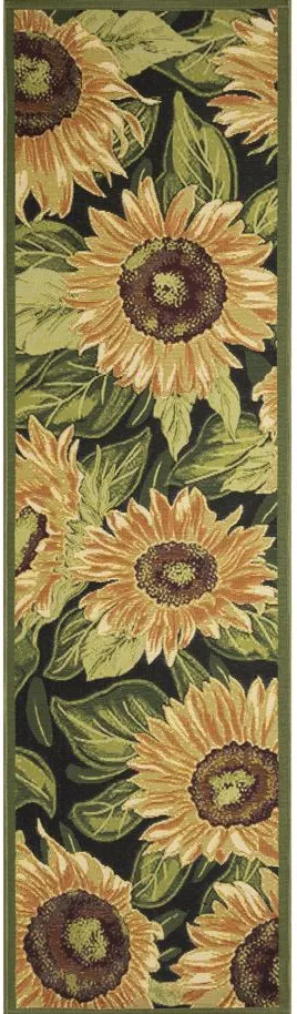 Marina Sunflowers Indoor/Outdoor Rug in Black by Trans-Ocean Import Co Inc