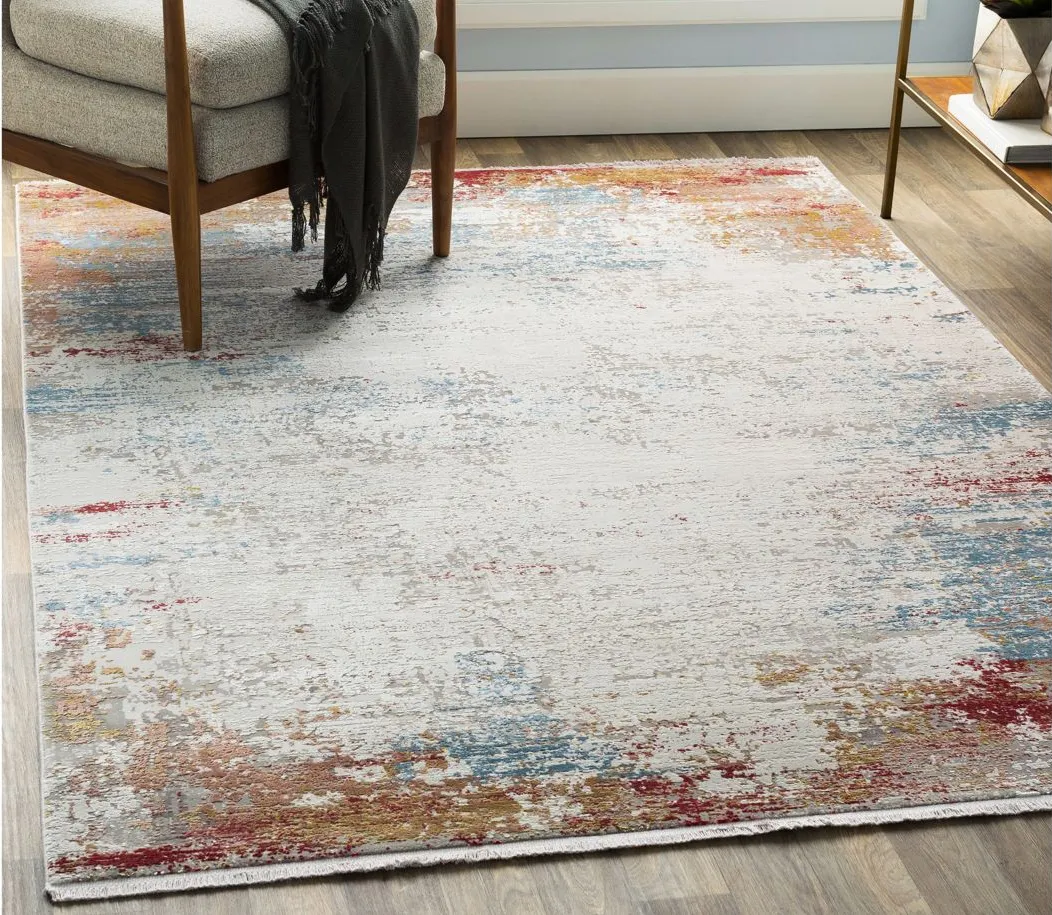 Solaris Autumn Rug in Burnt Orange, Bright Yellow, Bright Red, Sky Blue, White, Taupe, Medium Gray by Surya