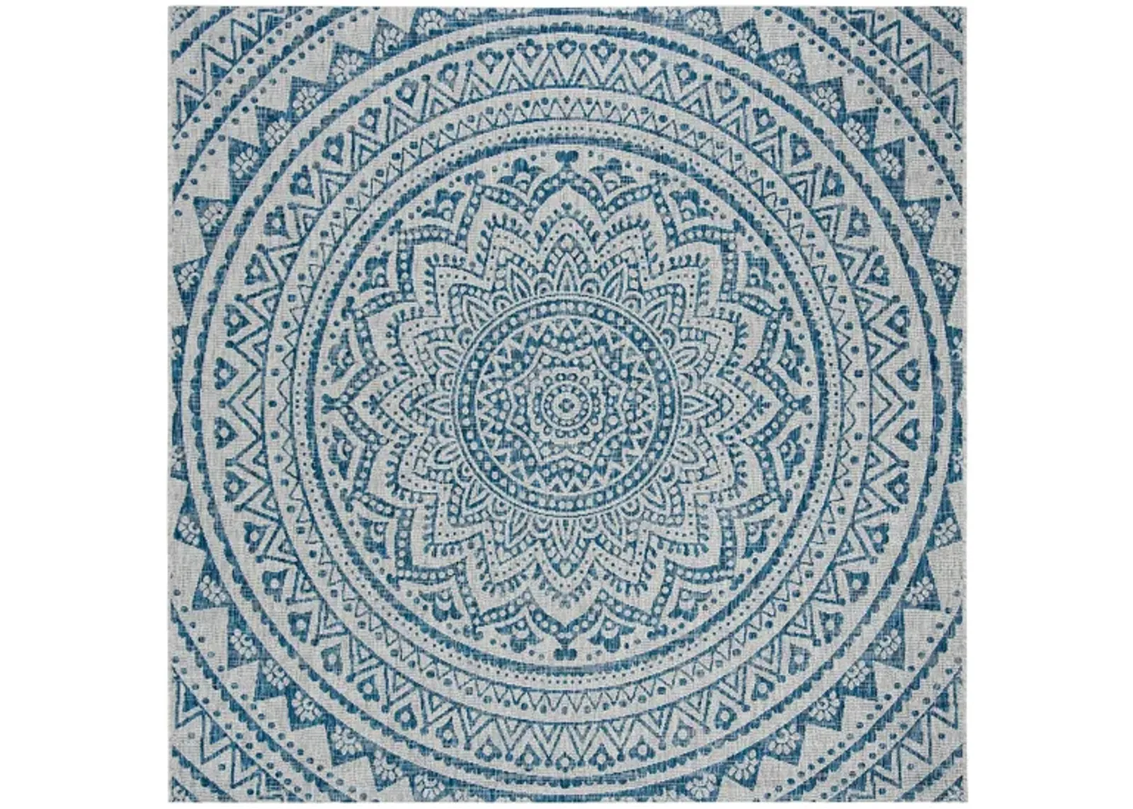 Courtyard Mandala Indoor/Outdoor Area Rug in Light Gray & Blue by Safavieh