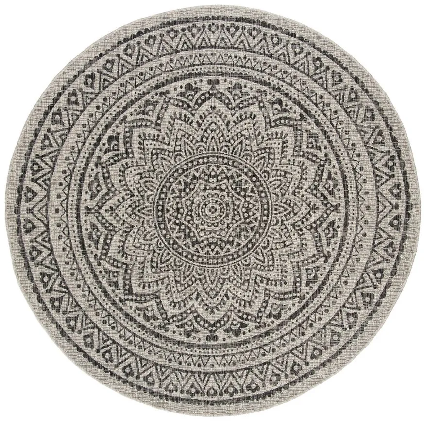 Courtyard Mandala Indoor/Outdoor Area Rug Round in Light Gray & Black by Safavieh