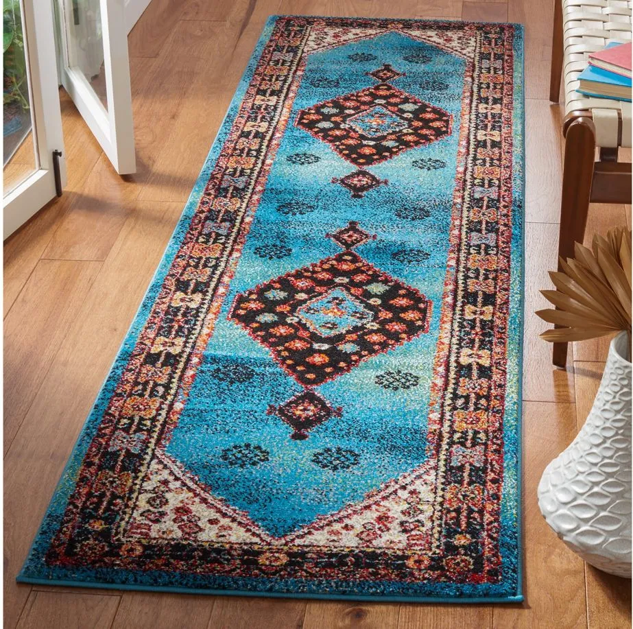 Jahan Azure Runner Rug in Blue & Black by Safavieh