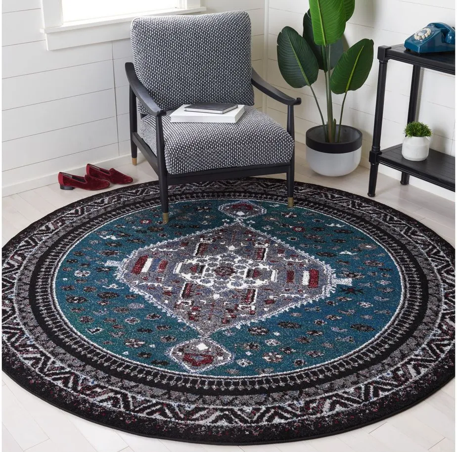 Vintage Hamadan Green Area Rug Round in Green & Black by Safavieh