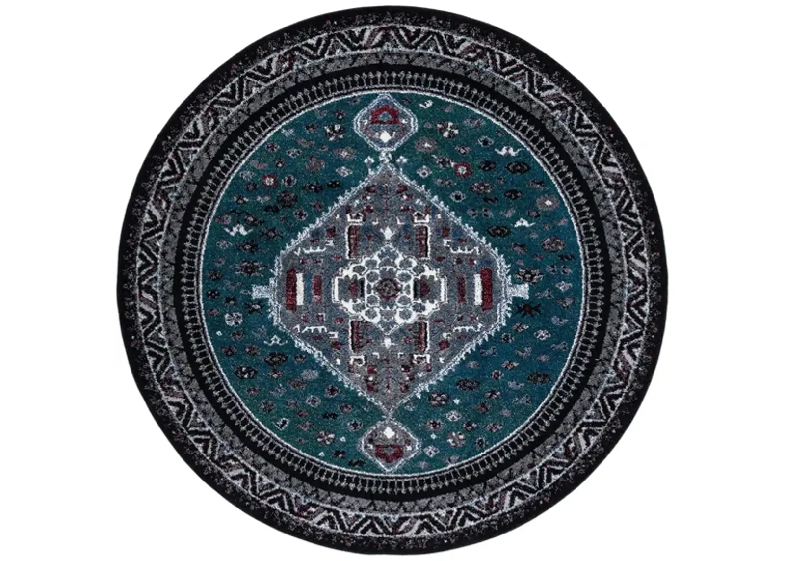 Vintage Hamadan Green Area Rug Round