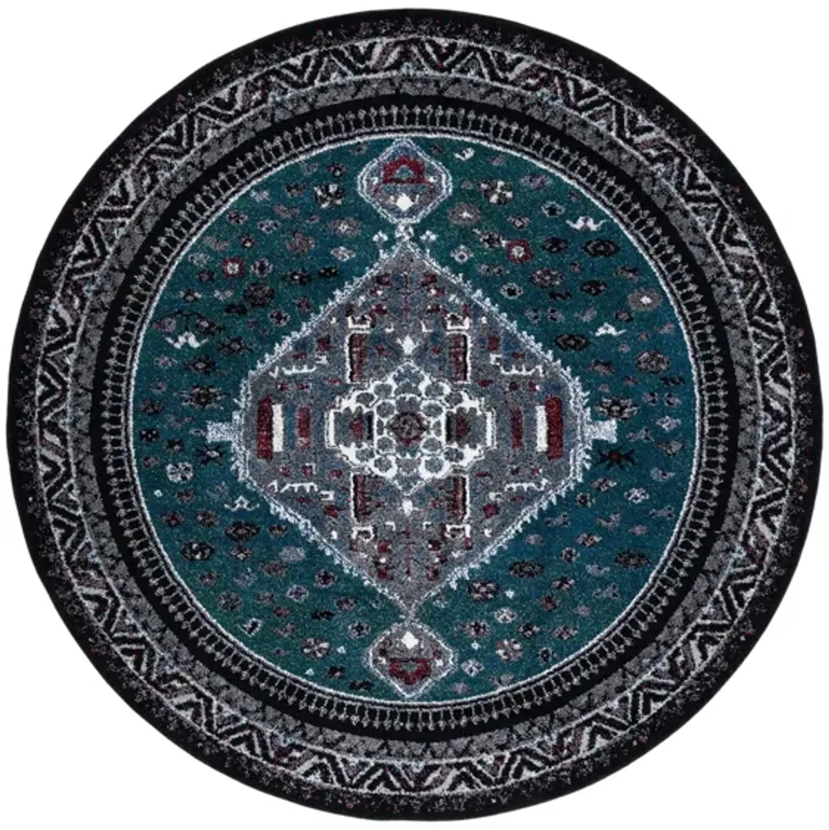 Vintage Hamadan Green Area Rug Round