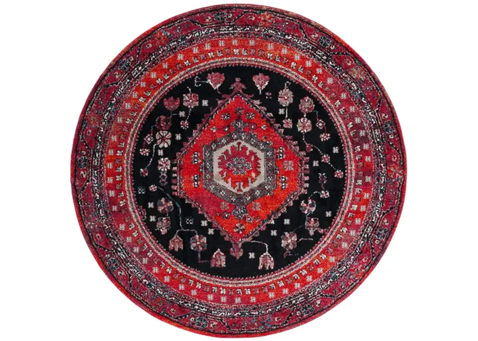 Hamadan Area Rug Round in Red & Black by Safavieh