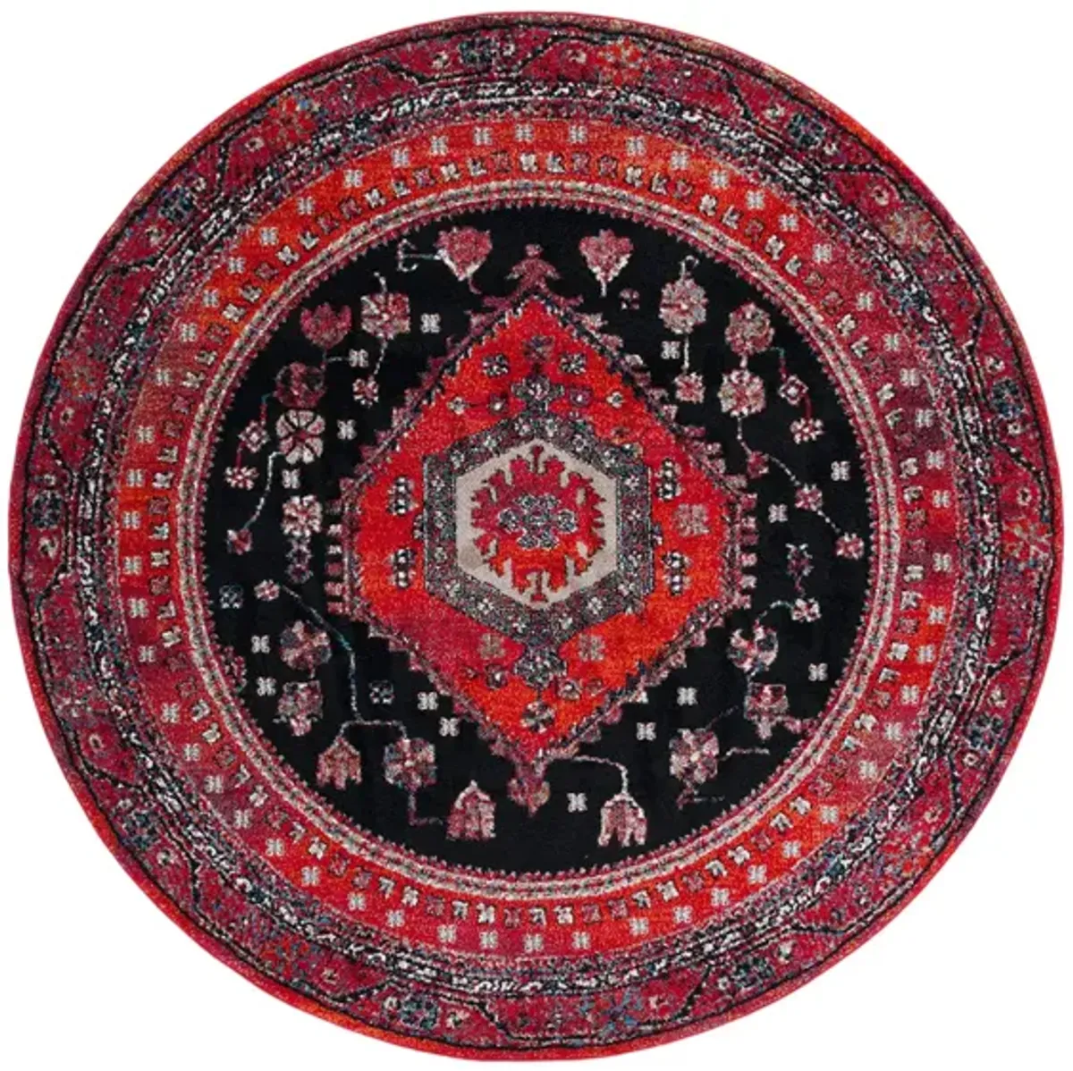 Hamadan Area Rug Round in Red & Black by Safavieh