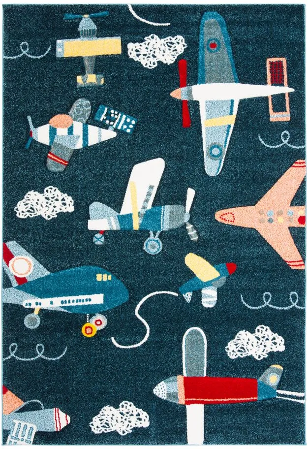 Carousel Planes Kids Area Rug in Navy & Ivory by Safavieh