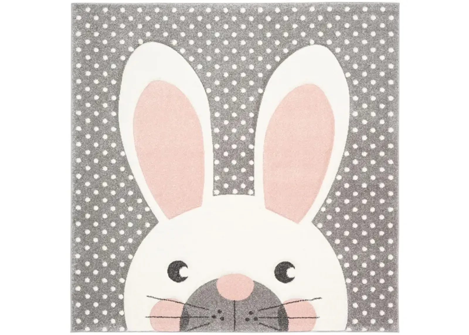 Carousel Rabbit Kids Area Rug Square in Pink & Gray by Safavieh