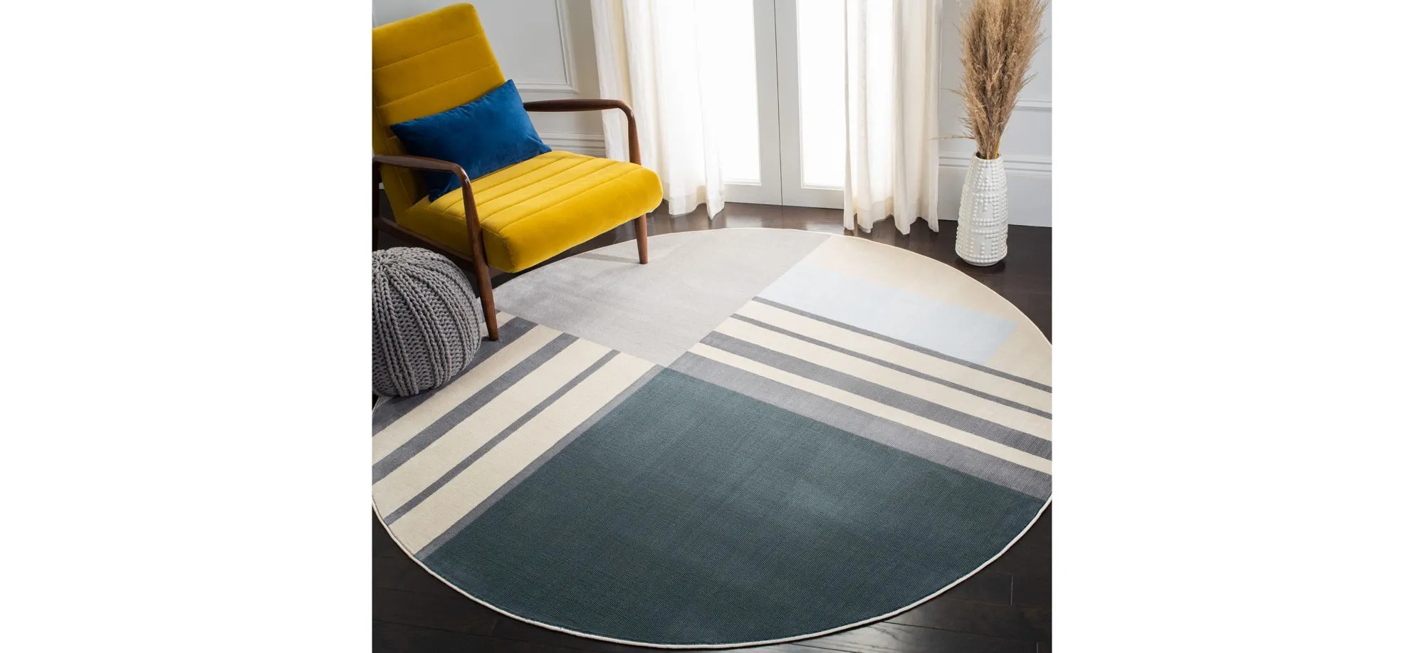 Operan Round Area Rug in Charcoal/Beige by Safavieh