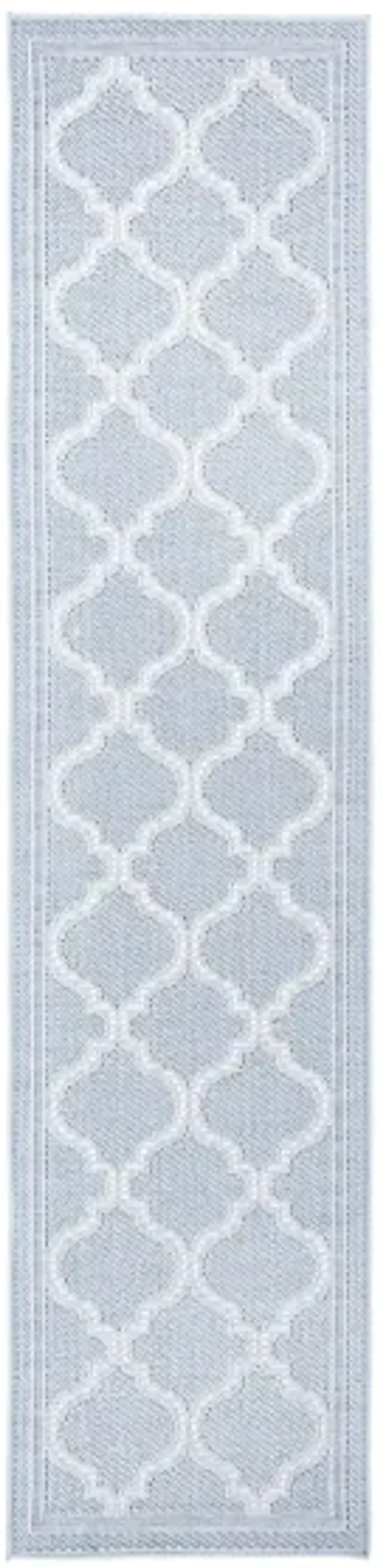 Bermuda Morocco Indoor/Outdoor Runner Rug in Light Blue & Ivory by Safavieh