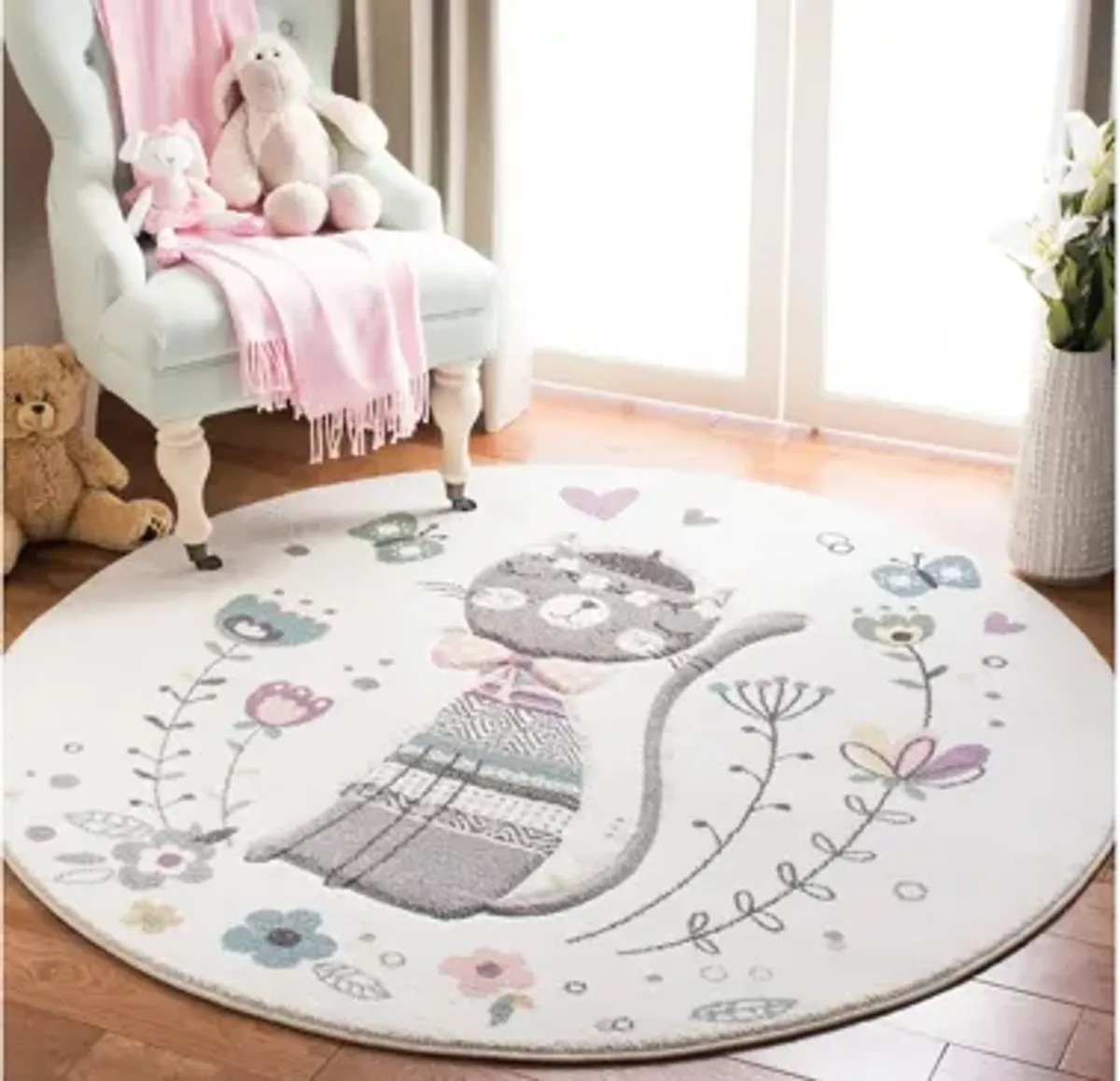 Carousel Cat Kids Area Rug Round