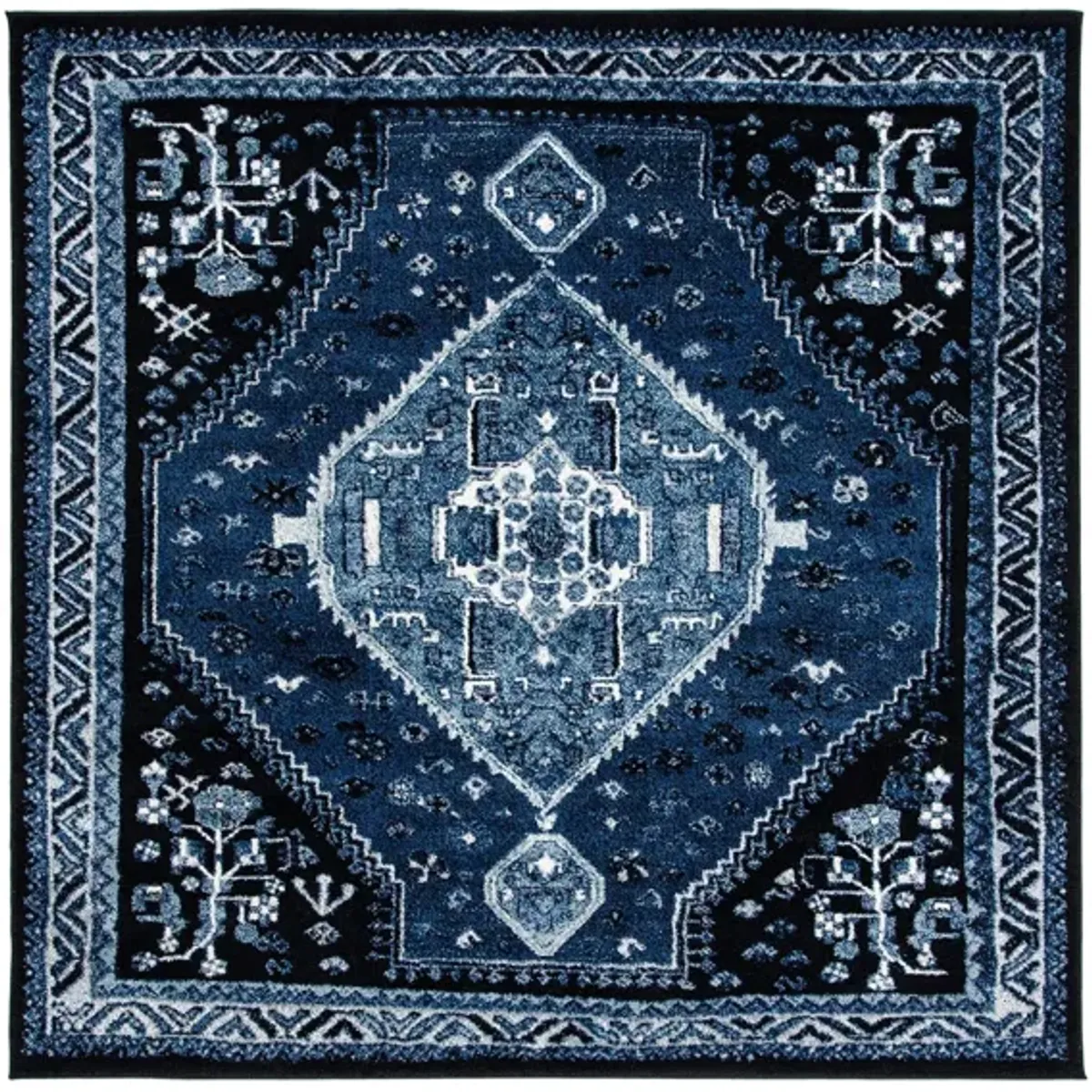 Vintage Hamadan Blue Area Rug Square in Blue & Black by Safavieh