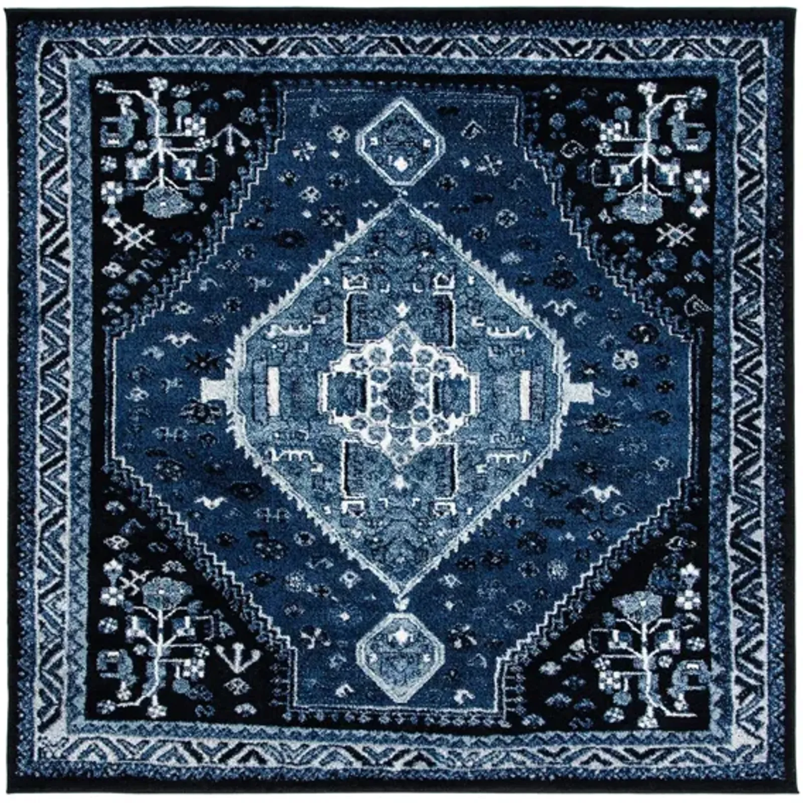 Vintage Hamadan Blue Area Rug Square