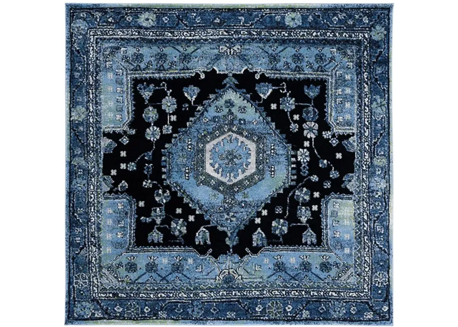 Hamadan Area Rug Square in Light Blue & Black by Safavieh