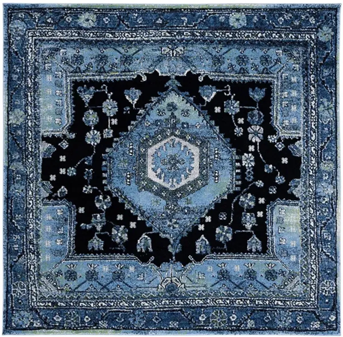 Hamadan Area Rug Square in Light Blue & Black by Safavieh