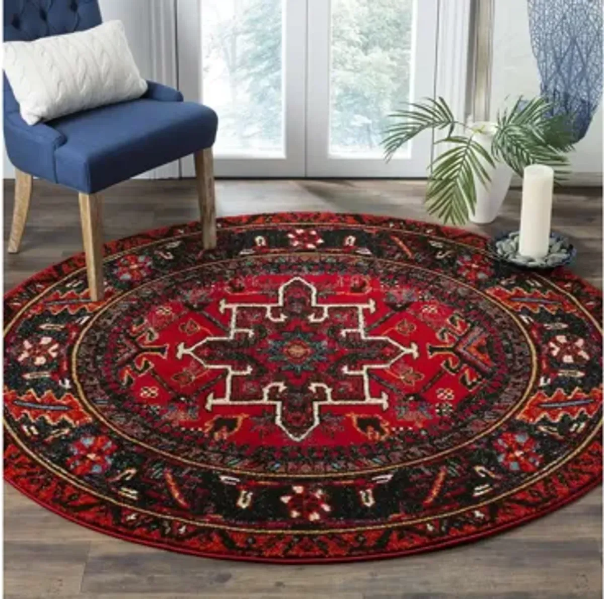 Darius Red Area Rug Round