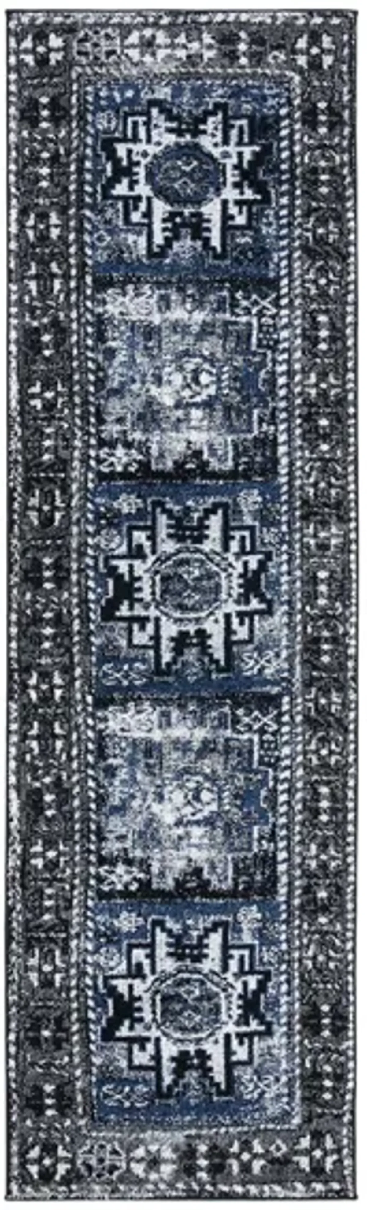 Zagros Grey Runner Rug in Grey & Blue by Safavieh