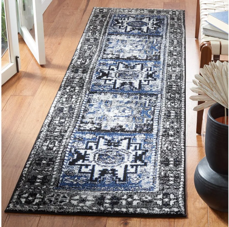 Zagros Grey Runner Rug in Grey & Blue by Safavieh