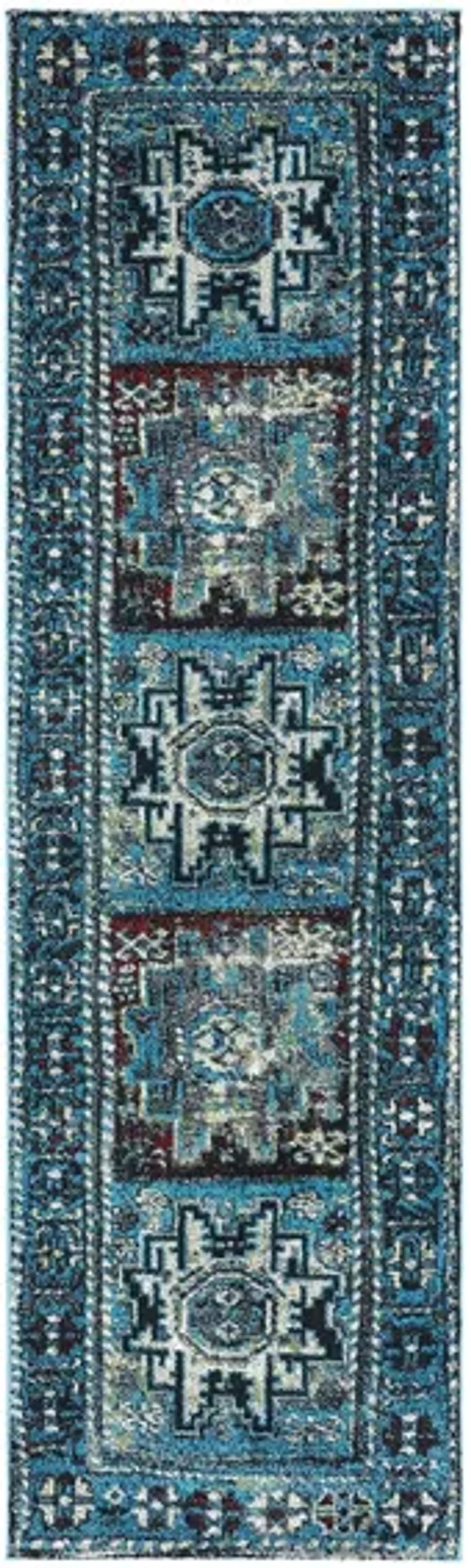 Zagros Light Blue Runner Rug in Light Blue & Black by Safavieh