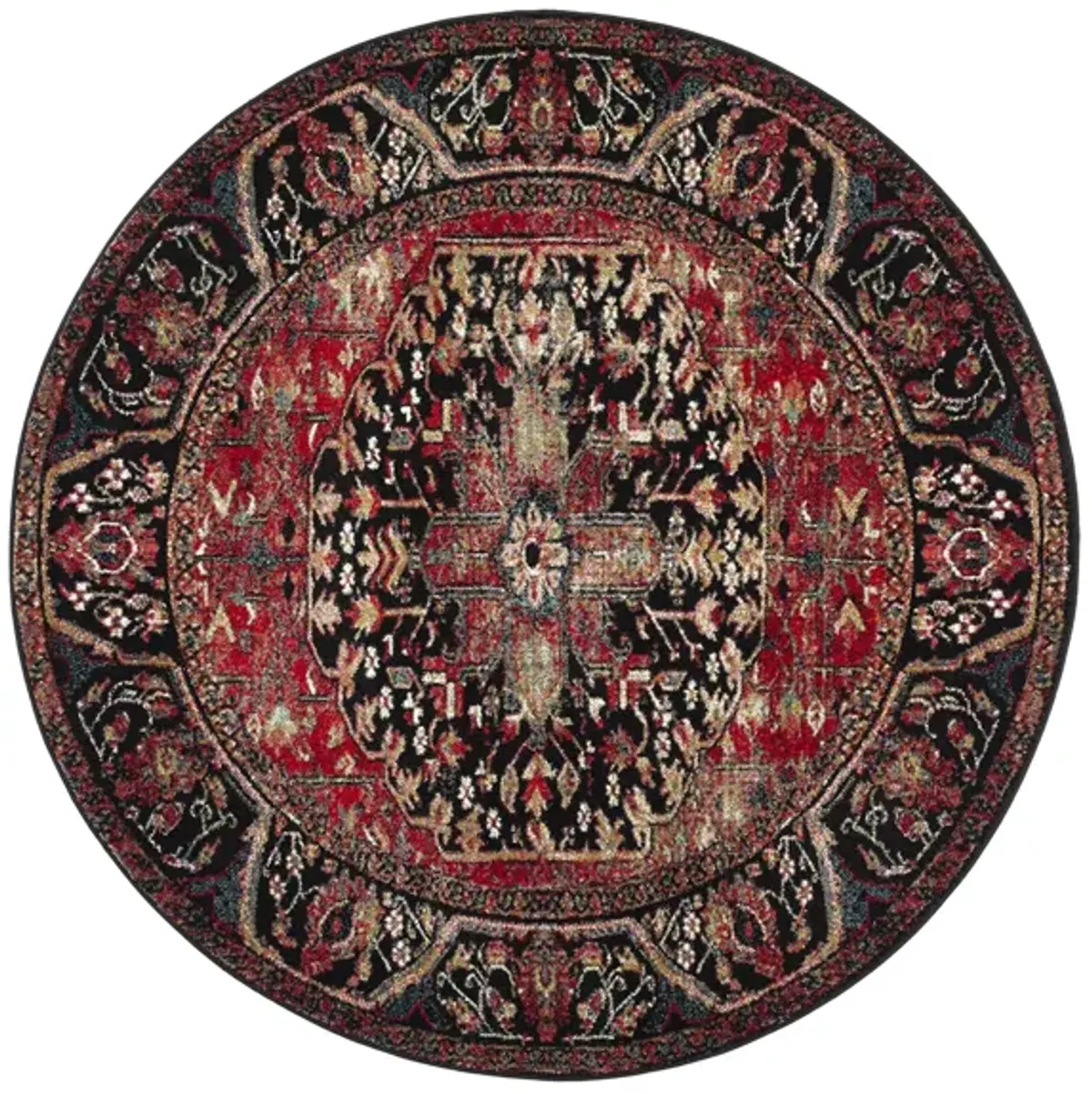 Mordechai Area Rug Round in Red & Black by Safavieh