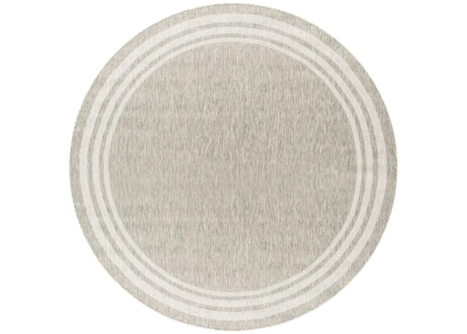 Eagean Bordered Indoor/Outdoor Area Rug Round in Oatmeal, Gray, Light Beige, Taupe by Surya