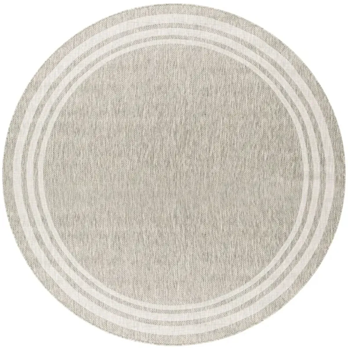 Eagean Bordered Indoor/Outdoor Area Rug Round in Oatmeal, Gray, Light Beige, Taupe by Surya