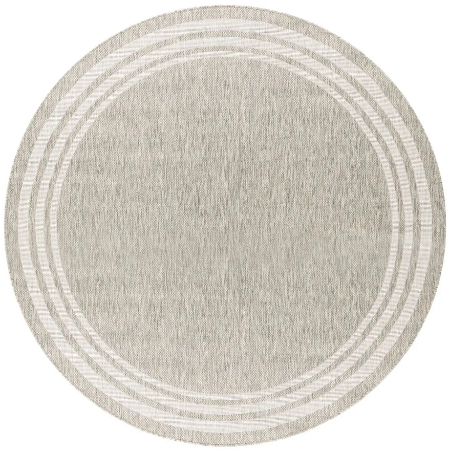 Eagean Bordered Indoor/Outdoor Area Rug Round in Oatmeal, Gray, Light Beige, Taupe by Surya