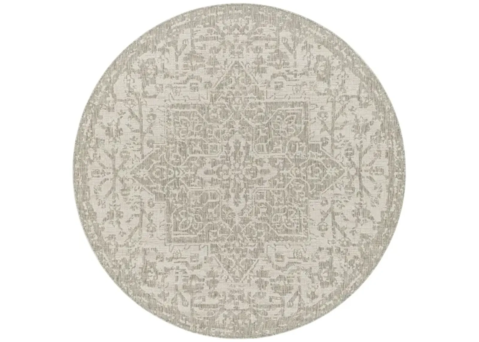 Eagean Cyprus Indoor/Outdoor Area Rug Round in Gray, Oatmeal, Light Beige by Surya