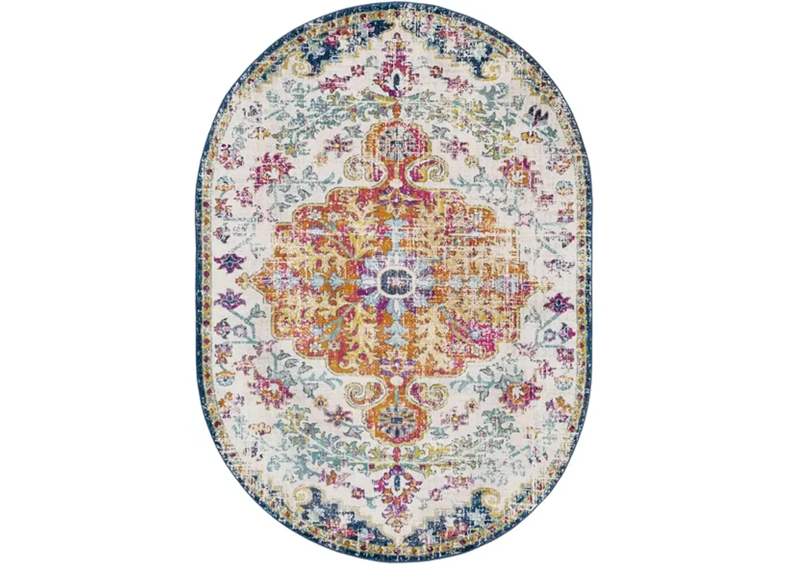 Harput Oval Rug in Aqua, White, Bright Red, Bright Yellow, Burnt Orange, Bright Pink by Surya