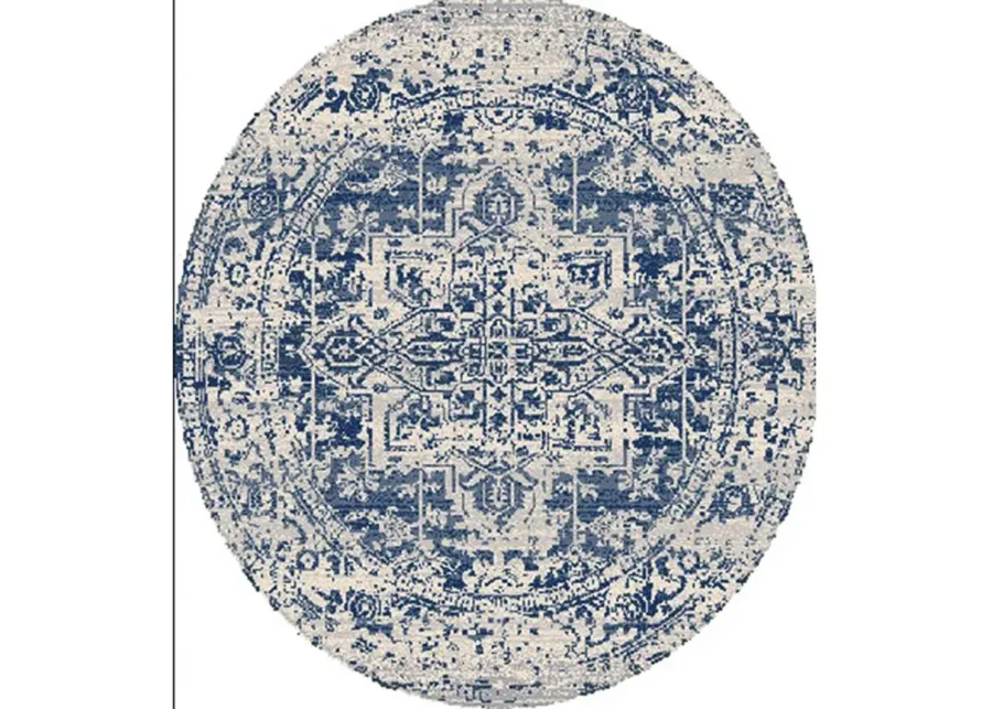 Harput Round Rug in Dark Blue, Light Gray, Beige by Surya