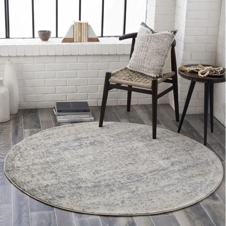 Harput Round Rug in Charcoal, Light Gray, Beige by Surya