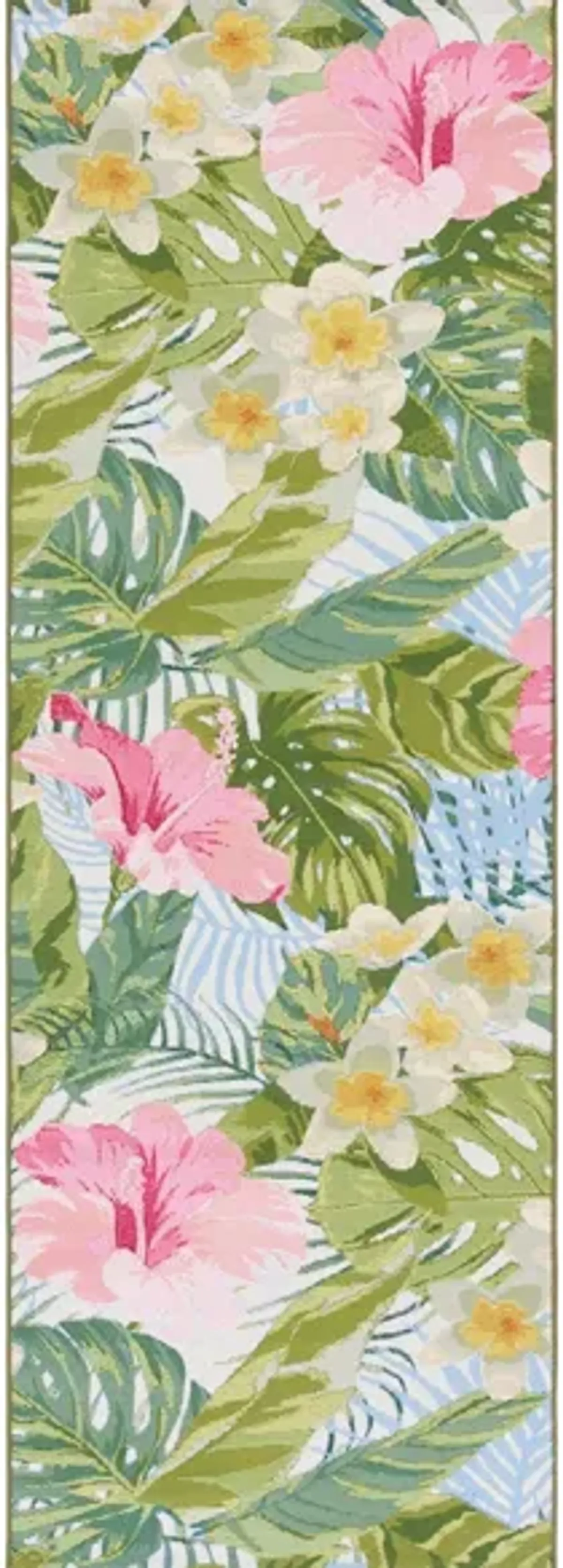 Barbados Flora Indoor/Outdoor Runner Rug in Green / Pink by Safavieh