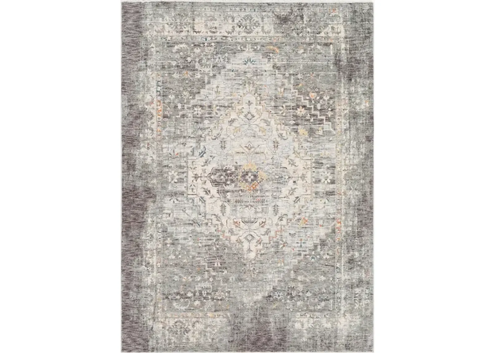 Presidential Moonstone Rug in Medium Gray, Charcoal, Ivory, Butter, Pale Blue, Bright Blue, Lime, Peach, Burnt Orange by Surya