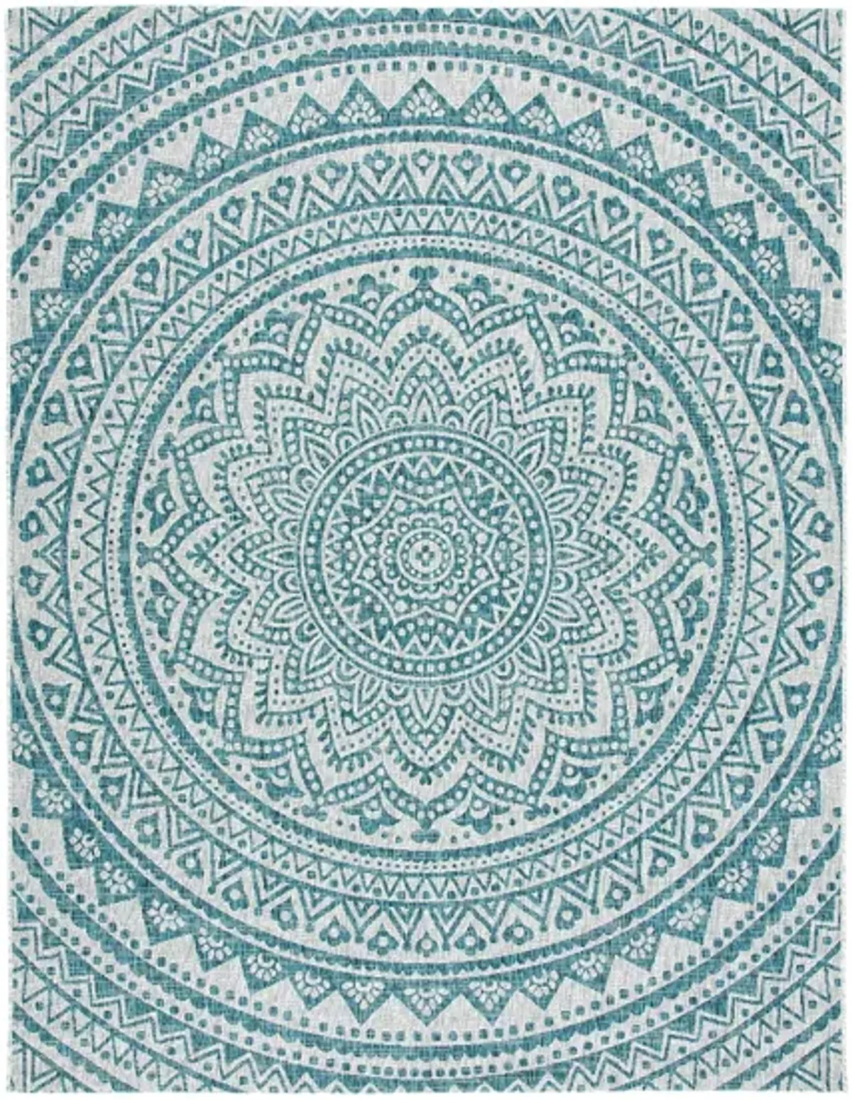 Courtyard Mandala Indoor/Outdoor Area Rug in Light Gray & Teal by Safavieh