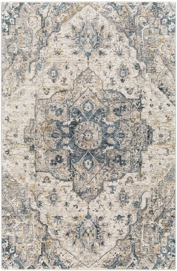 Caerdyf Shotton Area Rug in Teal, Ivory, Gray, Camel by Surya