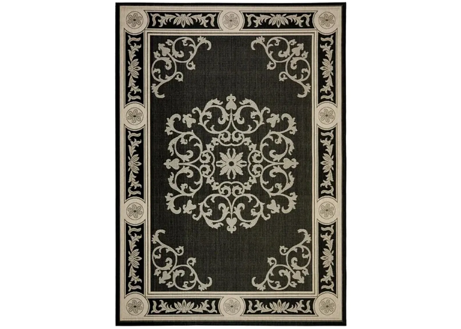 Courtyard Bordered Indoor/Outdoor Area Rug in Black & Sand by Safavieh