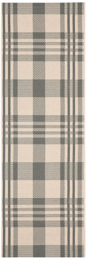 Courtyard Plaid Indoor/Outdoor Runner Rug in Gray & Bone by Safavieh