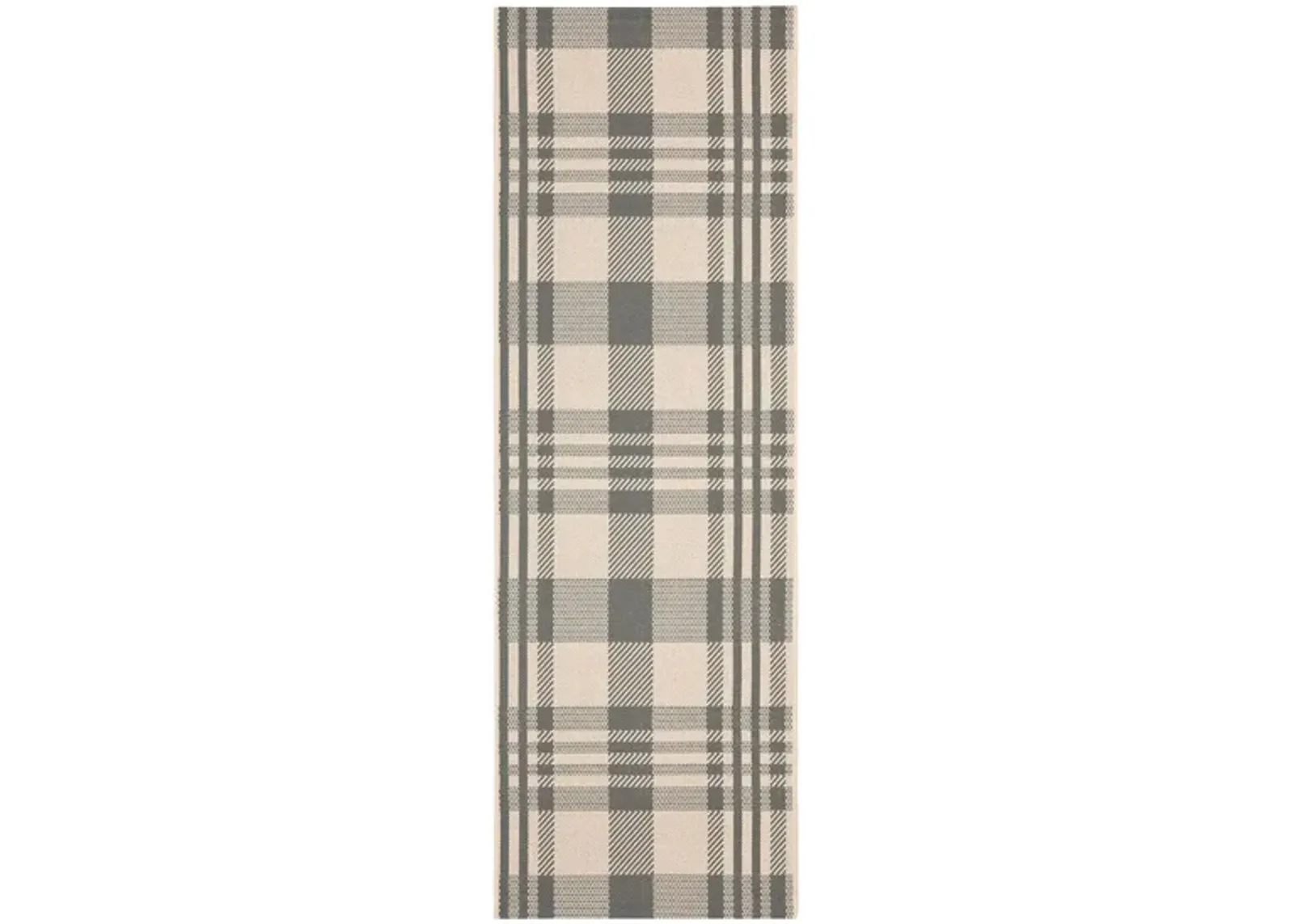 Courtyard Plaid Indoor/Outdoor Runner Rug in Gray & Bone by Safavieh