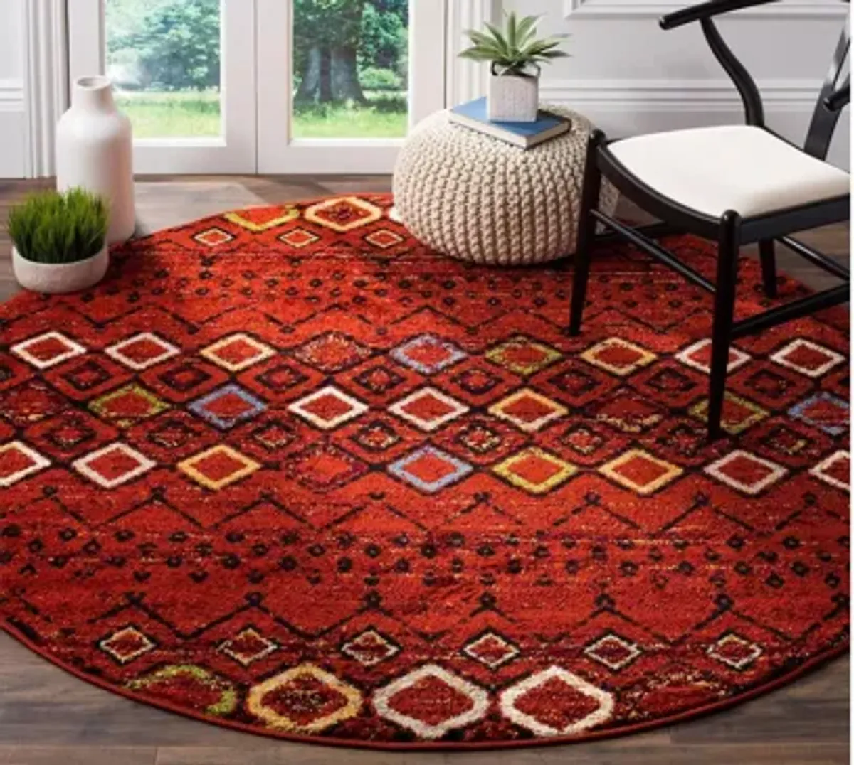 Halen Red Area Rug Round