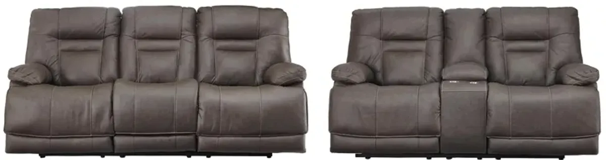 Wurstrow Power Reclining Sofa and Loveseat in Smoke by Ashley Furniture