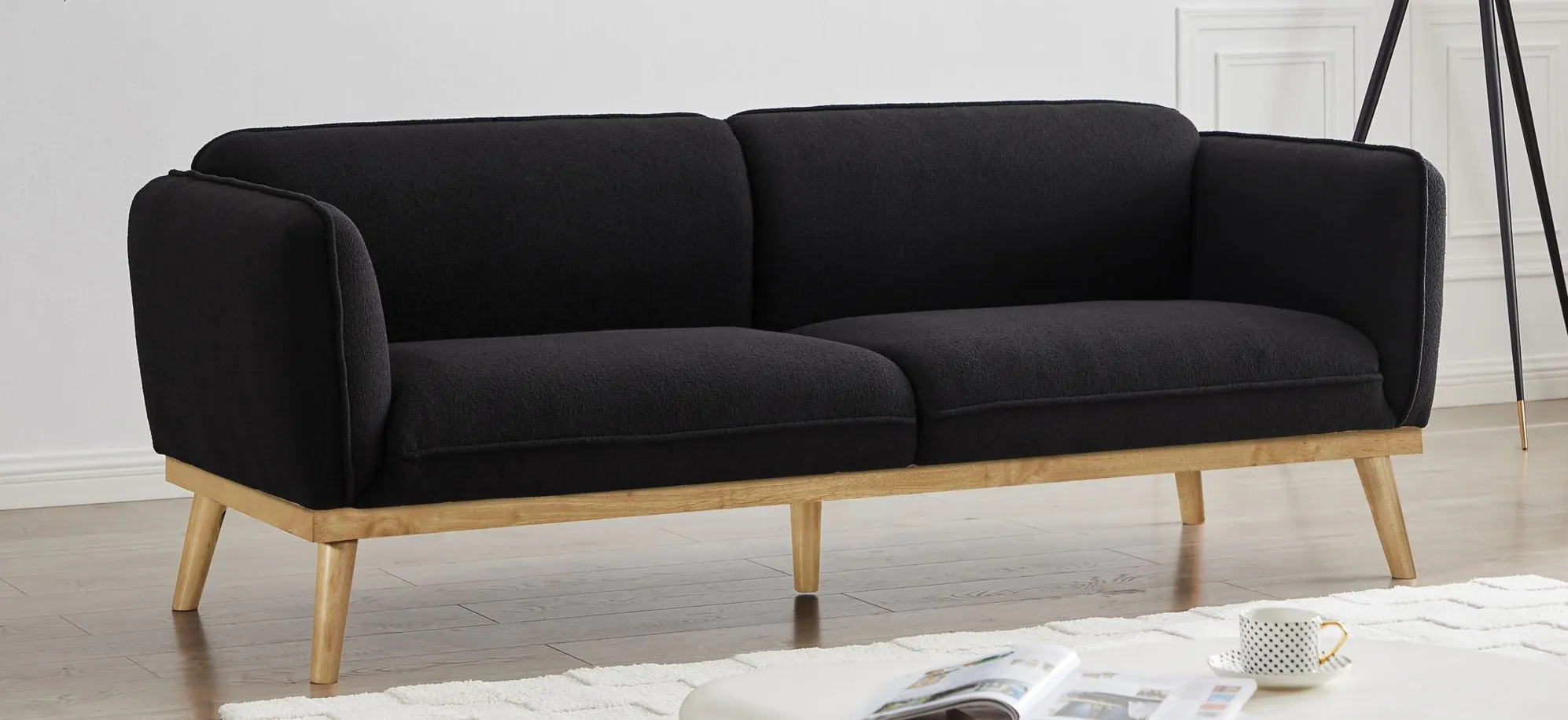 Nolita Boucle Fabric Sofa in Black by Meridian Furniture